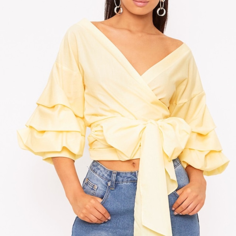 Yellow ruffle sleeve blouse